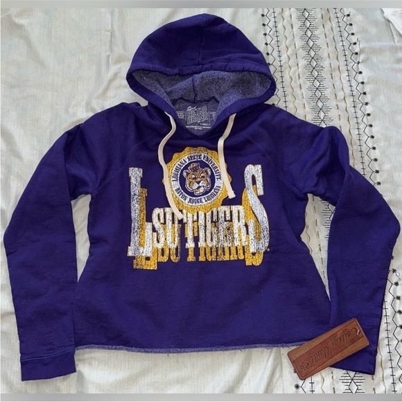 Original Retro Brand Tops - LSU Tigers Cropped Hoodie